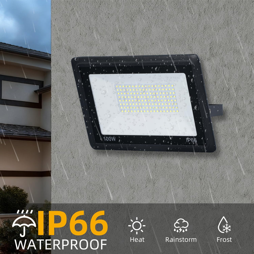 100W LED Flood Lights Outdoor, 2pack 10000lm Bright Plug in Flood Light | 6500k Daylight White Outdoor LED Lights