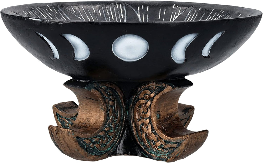 Carved Illustrated Sun and Moon Resin Trinket Bowl Black 8" Diameter