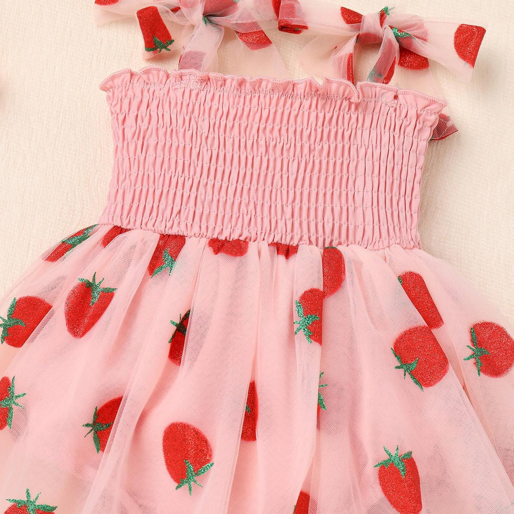 Baby Girls Toddler Kids Bowknot Strap Smocked Tulle Tutu Princess Dress with Headband Set Birthday Party Outfits