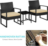3 Pieces Rattan Bistro Set, Indoor/Outdoor Wicker Patio Modern Conversation Furniture
