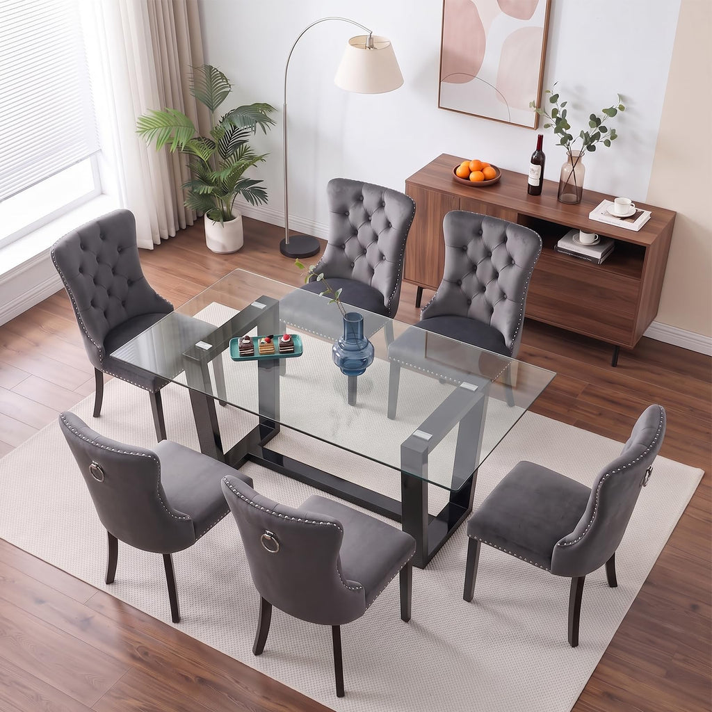 Dining Table Set for 6, Glass Dining Room Table with 6 Chairs