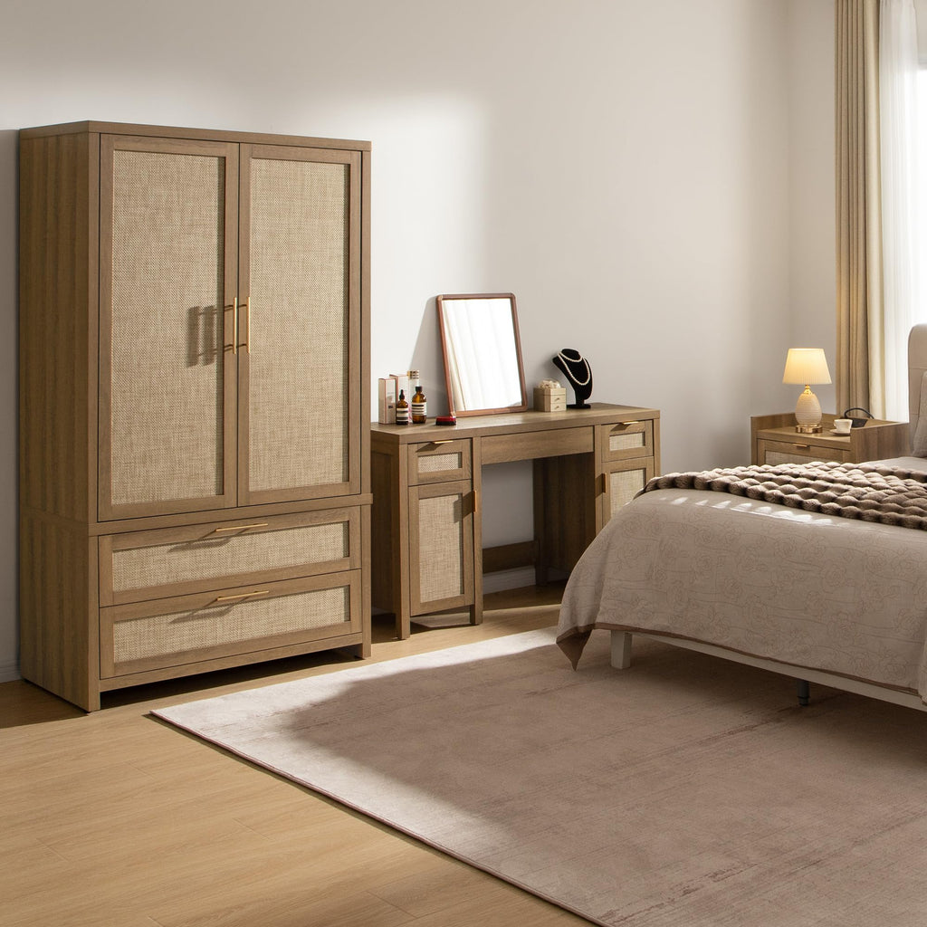 Rattan Armoire Wardrobe Closet : 71 inch Wardrobe with Drawers