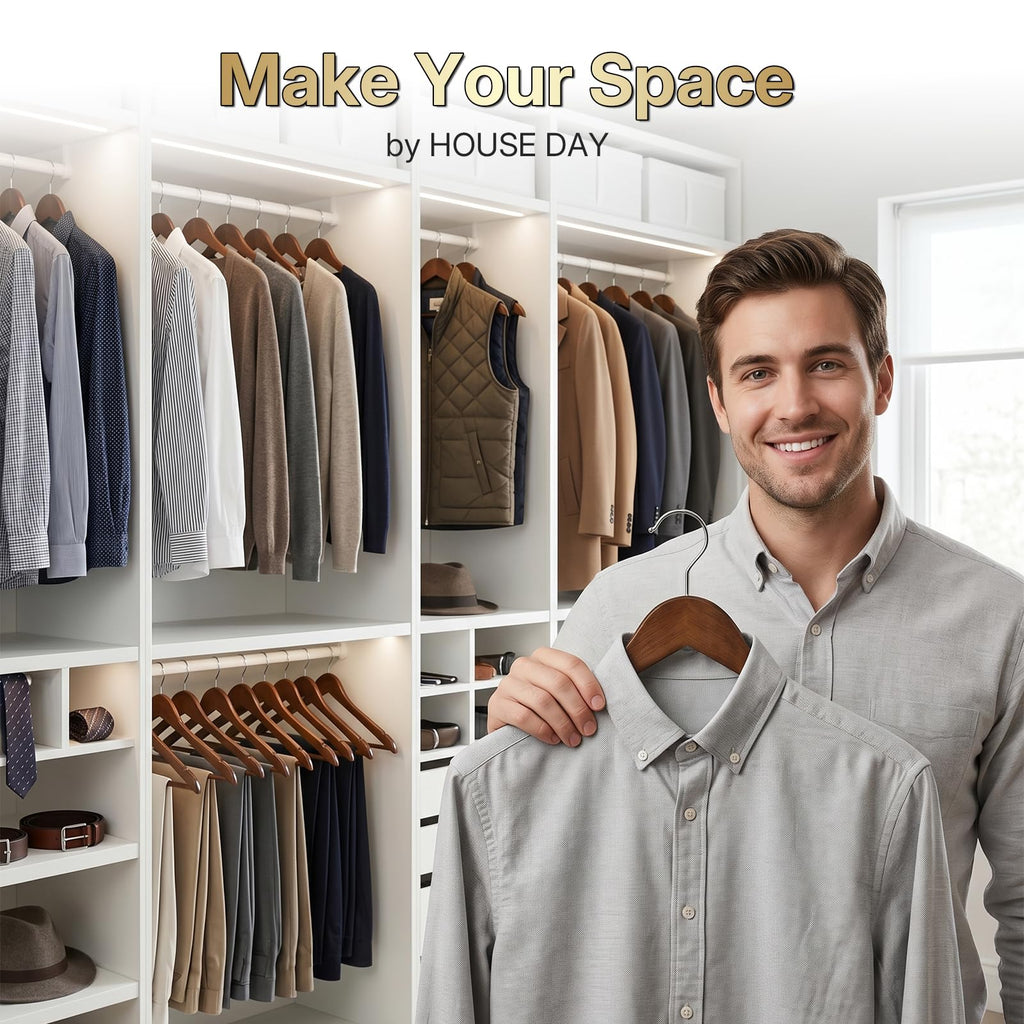 Premium Wooden Hangers 30 Pack, 17.5" Smooth Wood Clothes Hangers