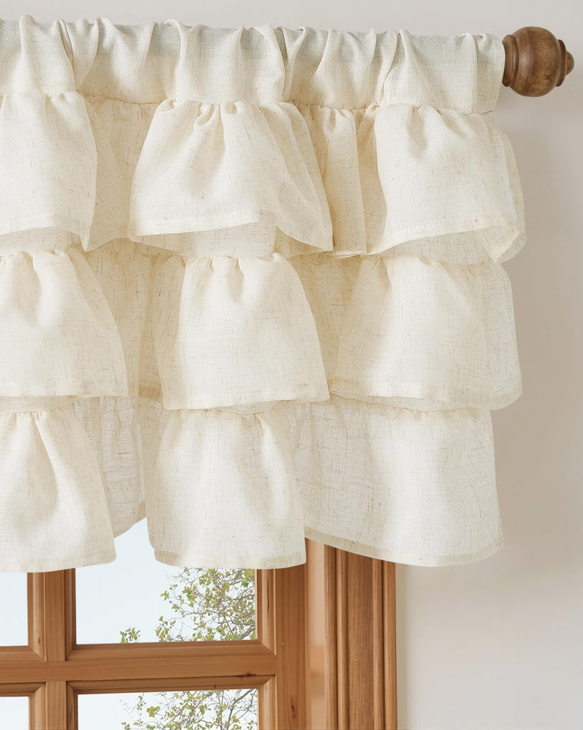 Linen Ruffle Farmhouse Valances for Windows, 52"W x 18"L, 1 Panel