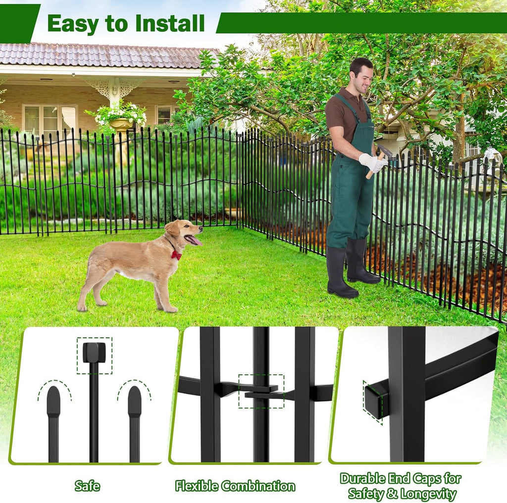 10 Panels No Dig Decorative Garden Fence with Gate - 40in H x 22.5ft L, Duty Square-Tall Heavy Duty Square Tube