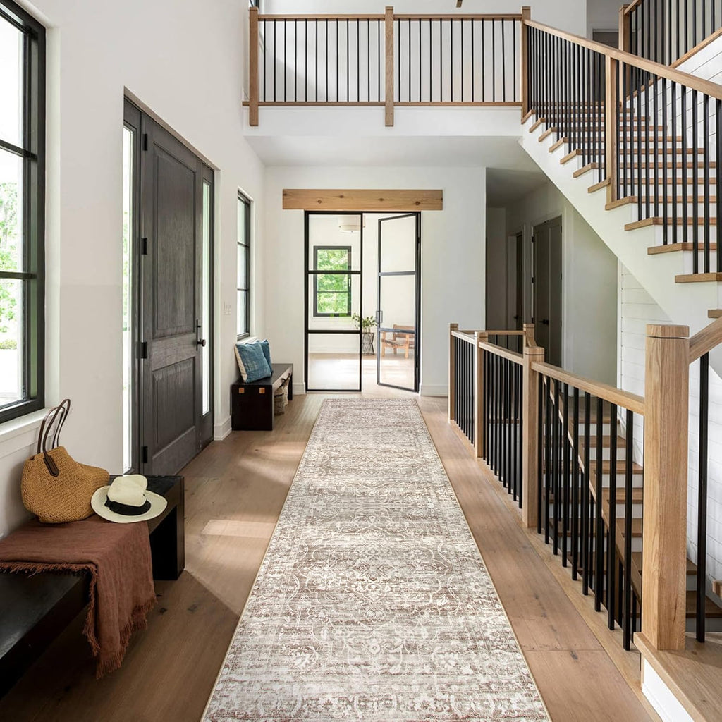 Runner Rug for Hallway 2.5x10, Washable Kitchen Runner Rugs Ultra-Thin Non Slip, Neutral Boho Print 