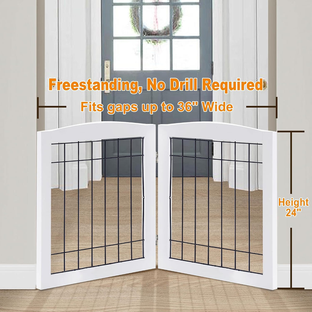 2-Panel Freestanding Foldable Wood Dog Gate - Solid Wood & Steel Wire, Chew-Resistant Pet Barrier for Indoor Use