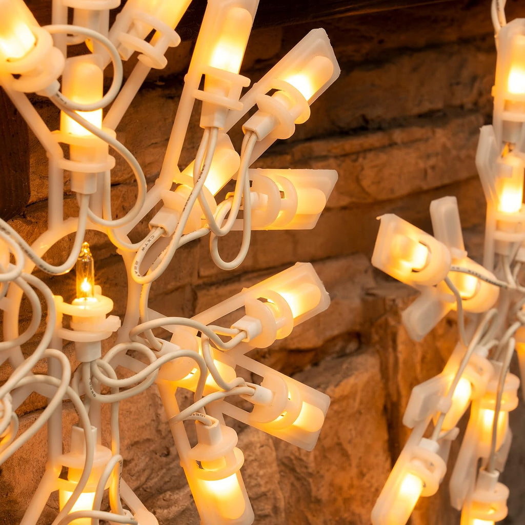 Christmas Snowflake Lights Outdoor,100 Count 8.5FT Connectable Waterproof Christmas Icicle Lights with 6 Drops Plug