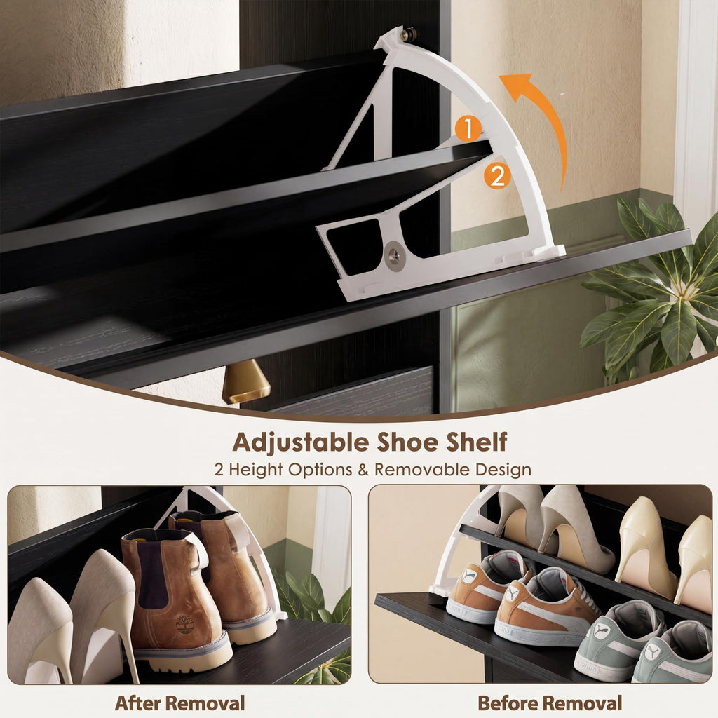 Shoe Cabinet with 2 Flip Drawers, Narrow Shoe Organizer Cabinet, Freestanding Shoe Rack Cabinet, Modern Shoe Storage