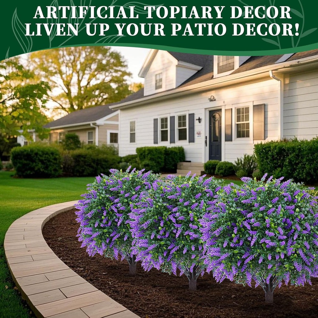 Artificial Boxwood Topiary Ball Lavender, Set of 4 UV Resistant