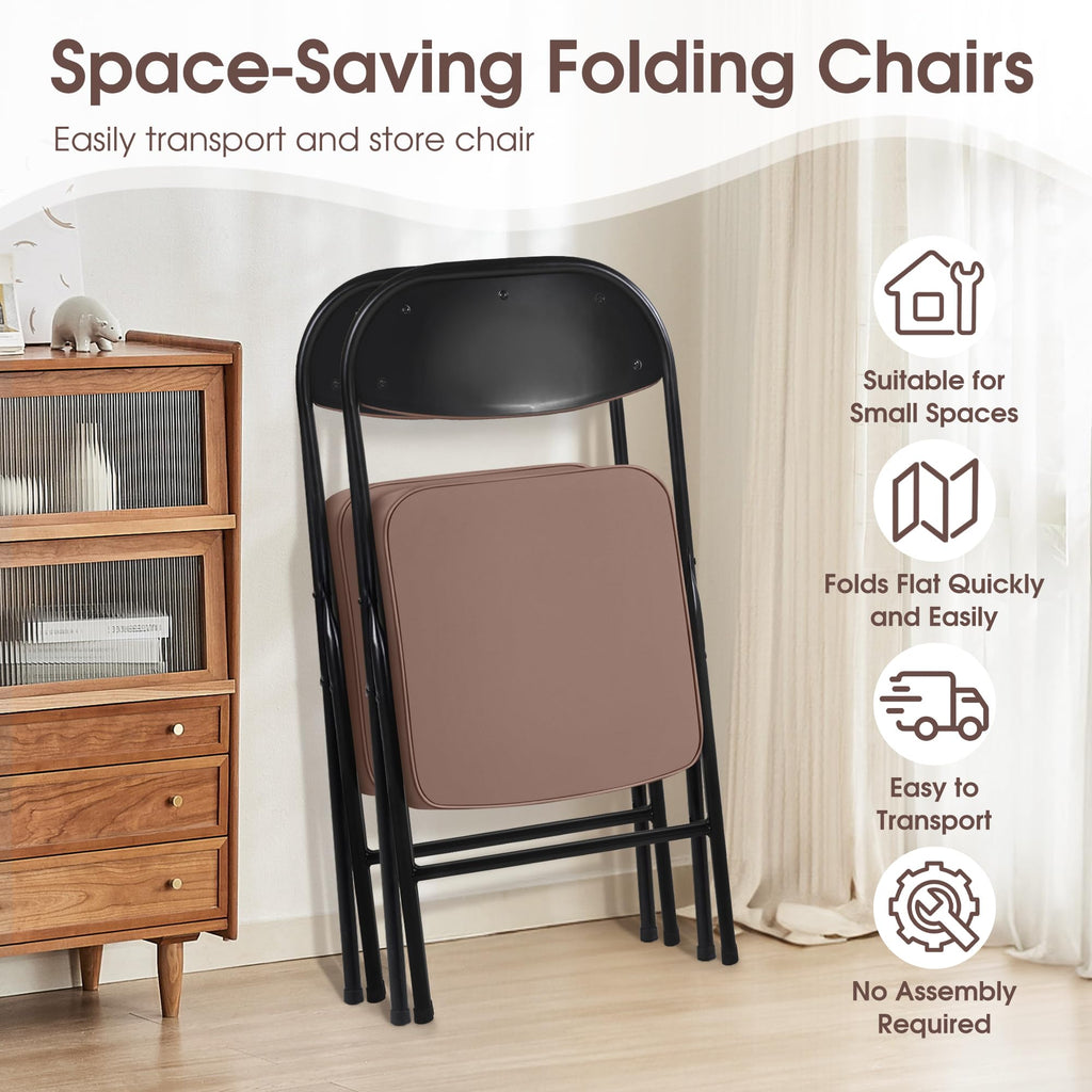 Padded Folding Chairs Set of 4, Brown