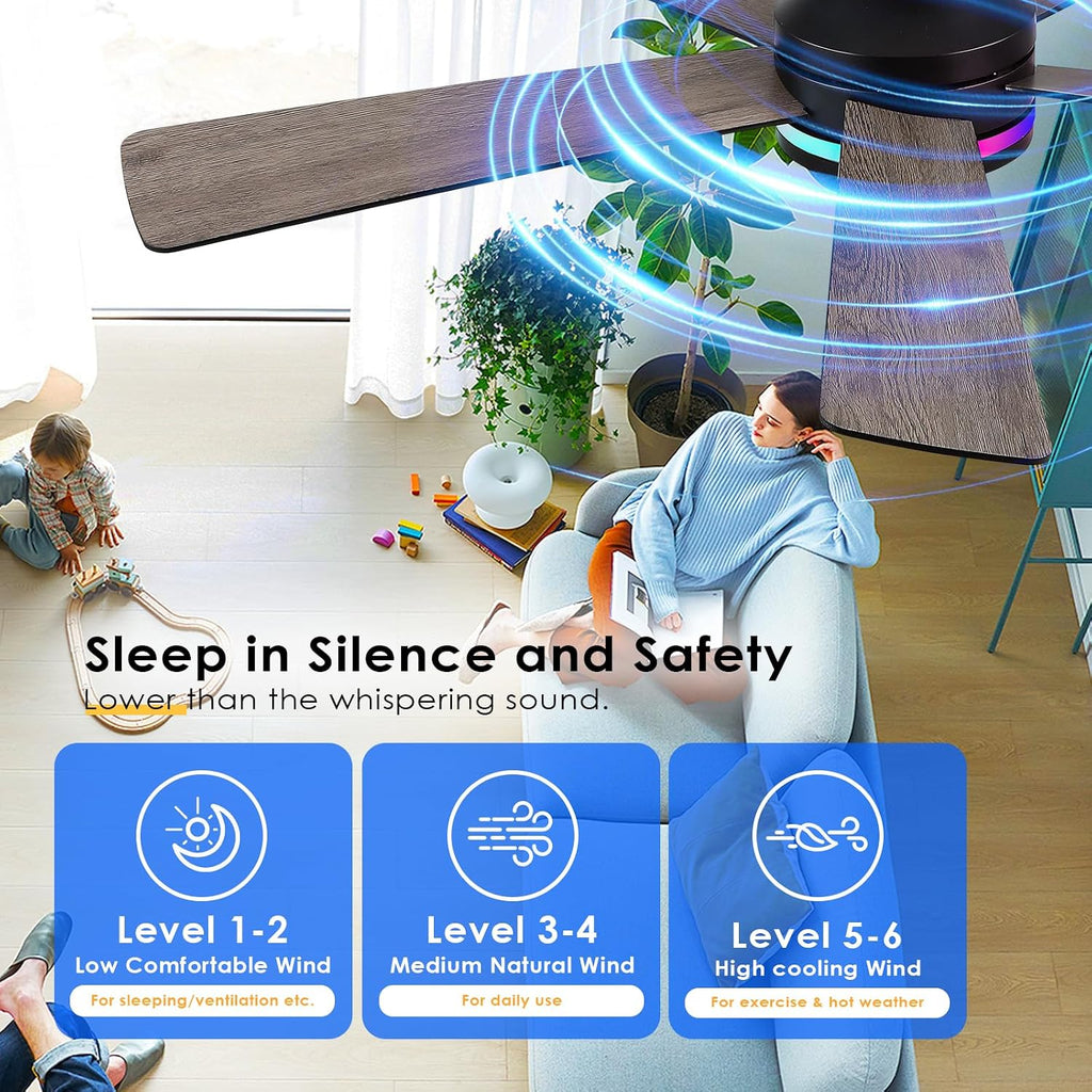 46In RGB Ceiling Fans with Lights - Black Flush Mount Ceiling Fan Light with Remote/APP, RGB+3CCT 6 Wind Speeds, Modern Low Profile Fan Light Fixture for Party, Kid's Room A101-B0F1L8ZTL1
