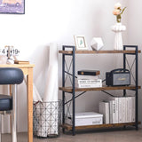 Bookshelf, 3-Tier Industrial Bookcase, Rustic Open Book Shelf, Wood and Metal Horizontal Bookshelves