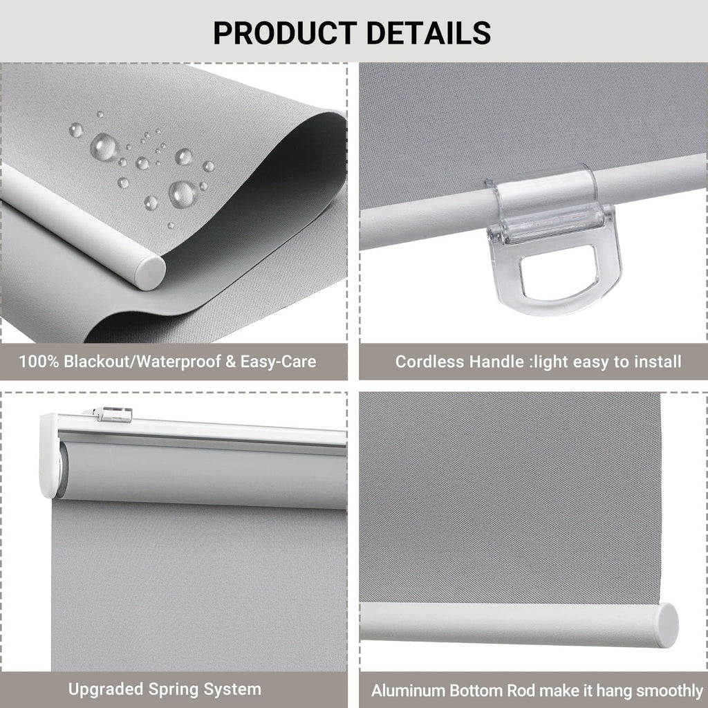 Cordless Blackout Roller Shades for Indoor Windows, Grey
