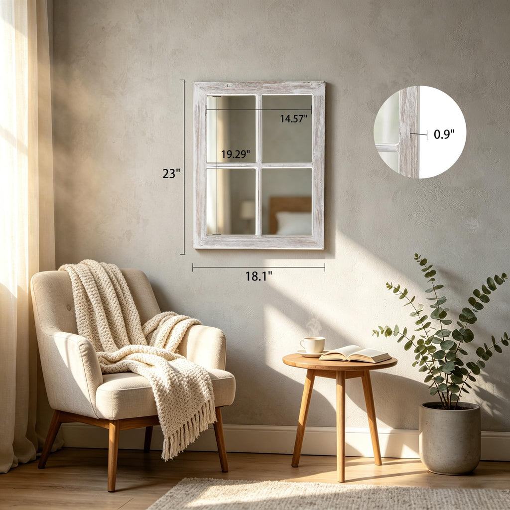 Farmhouse Window Pane Mirror, Washed White, 18 X 23 Inch
