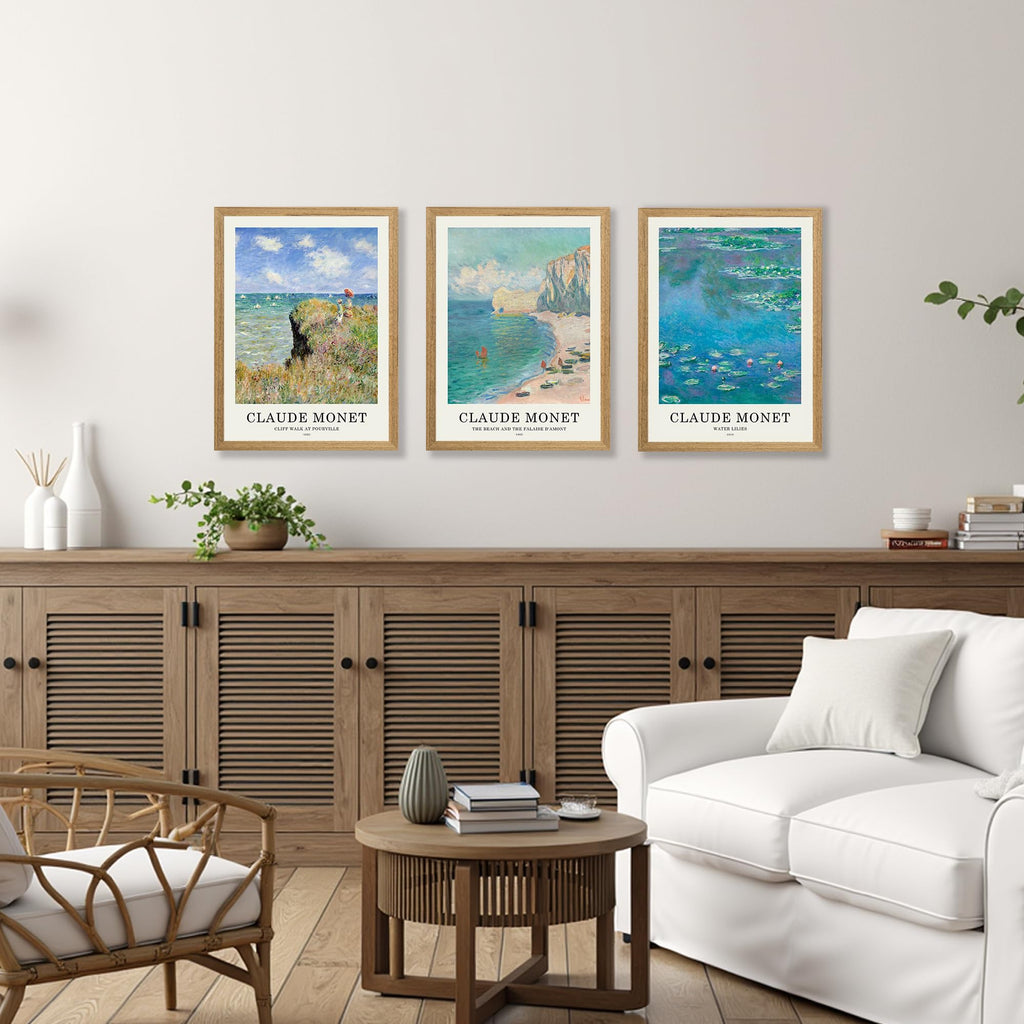 Claude Monet Wall Art Set of 3, Solid Wood Frames, 12 x 16 in Each