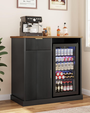 Fluted Coffee Bar with Fridge Space & Power Outlet, 39" Black