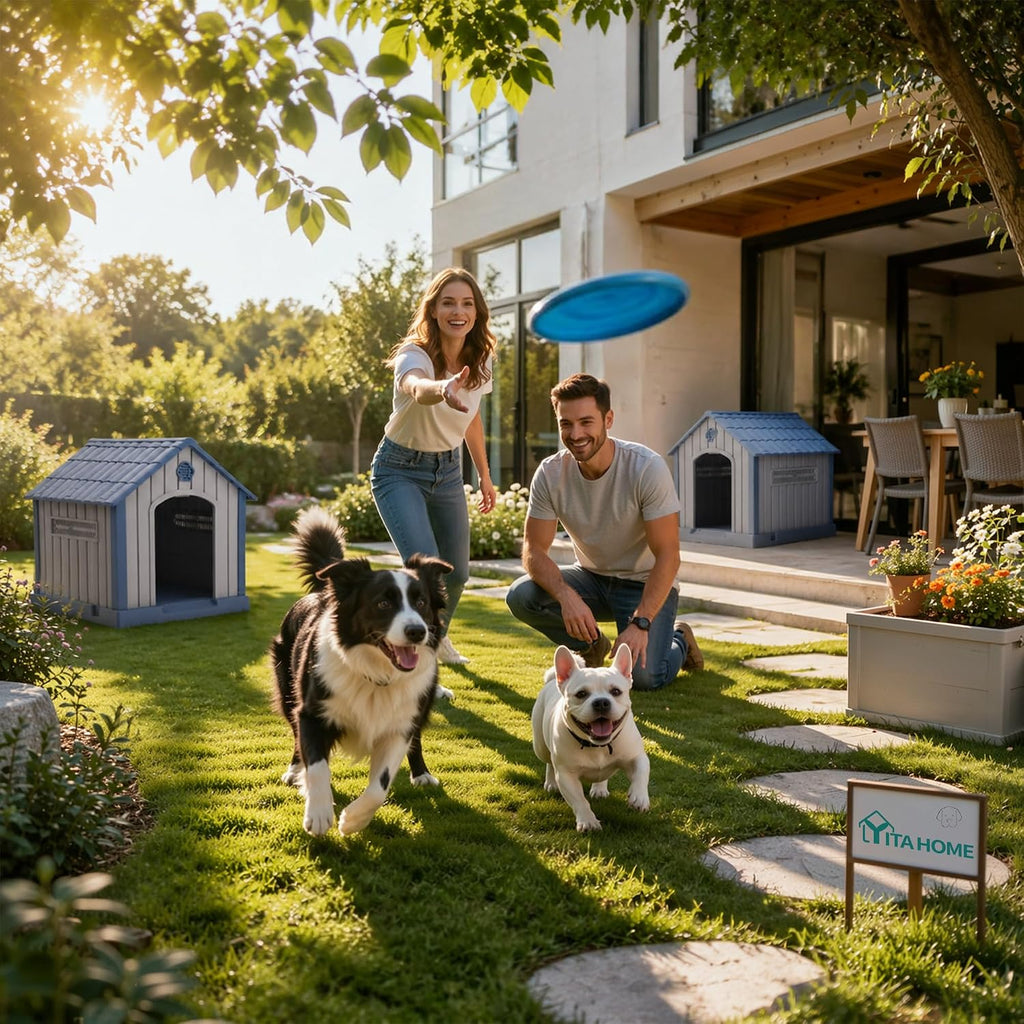32" Dog House w/Air Vents Elevated Floor, in/Outdoor PP Dog House