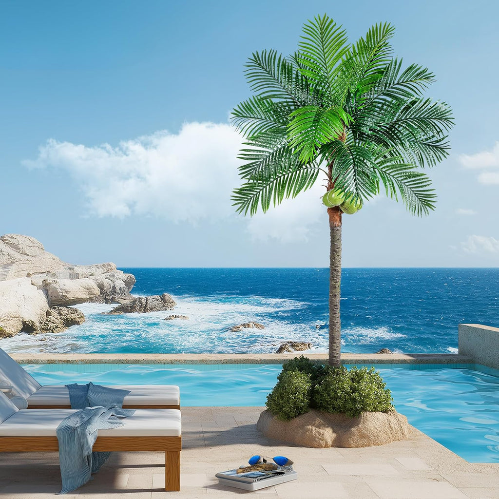 Artificial Phoenix Palm Tree 8.2ft Tall - Fake Large Tropical Tree with Adjustable Leaves, Realistic Faux Sago Palm