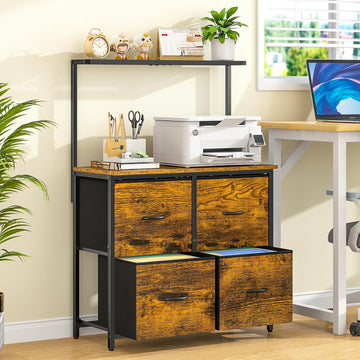 4 Drawer File Cabinet, Lateral Filing Cabinets , Large Printer Stand with Open Storage Shelf, Office Storage File