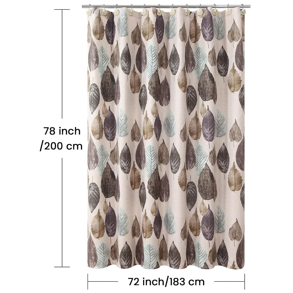 Beige 72x78 Inches Long, Waterproof Linen-Tone Fabric with Realistic Brown & Green Leaf Print, 12 Metal Grommets &
