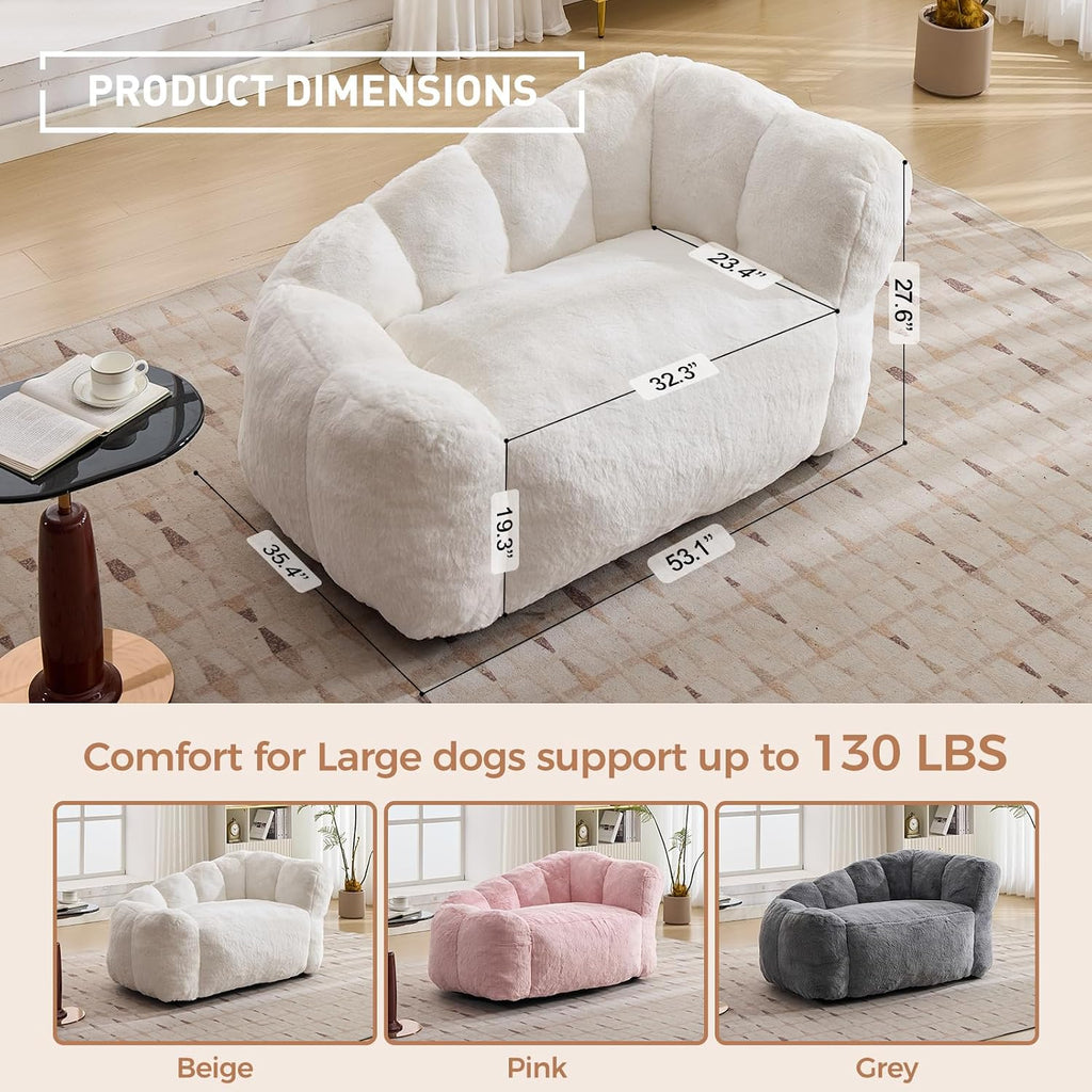 Dog Sofa Couch for Large Medium Dogs up to 130 Lbs, Memory Foam Pets Sofa with Faux Fur Fabric Beige