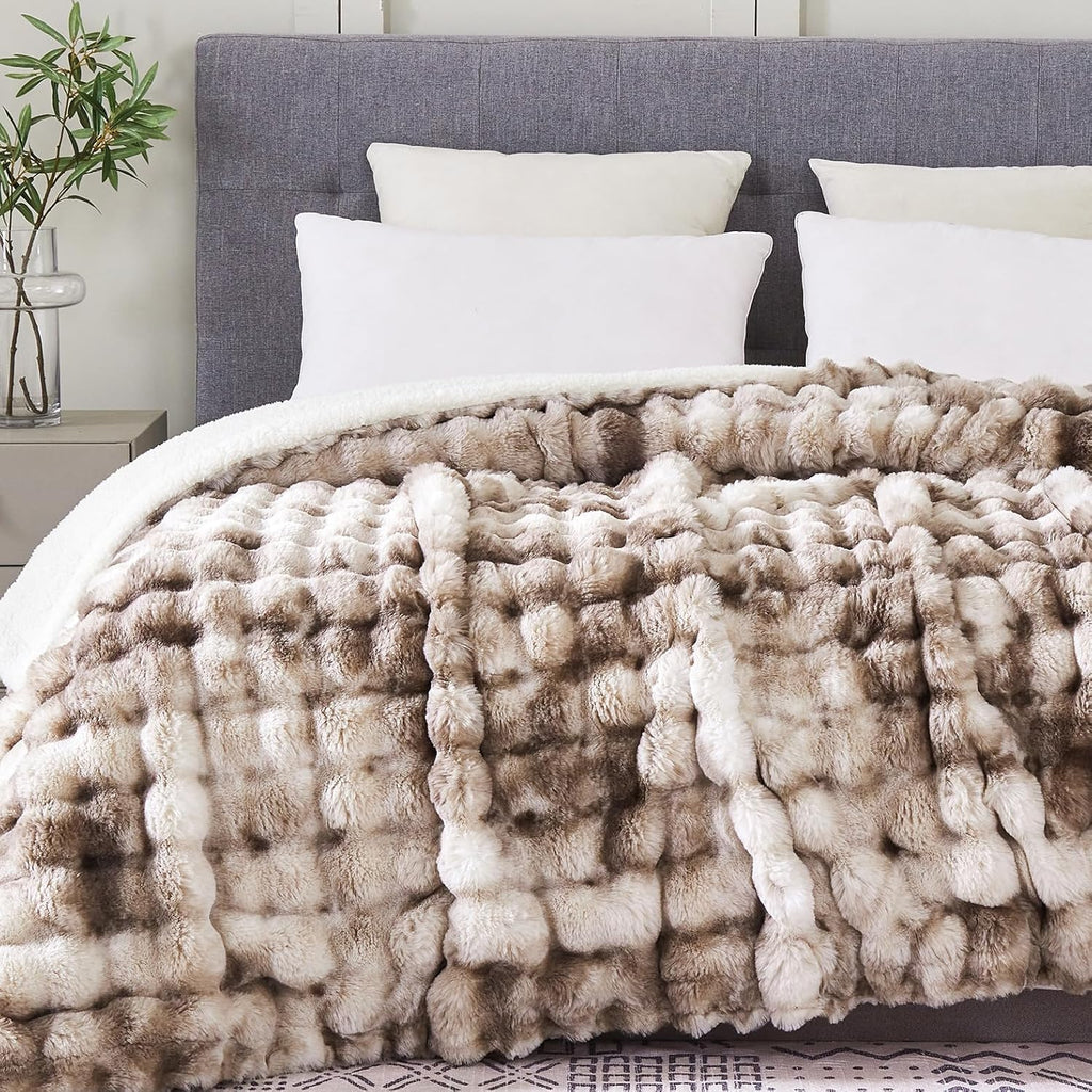 50x60 Inches Ultra-Soft Fuzzy Faux Fur Plush Throw Blanket - Thick, Warm, Camping - Decorative Blanket for Cozy