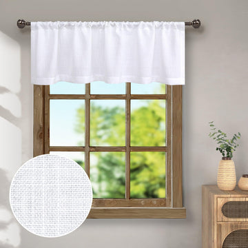 White Valance for Windows 18 Inch Length Light Filtering Semi Sheer Linen Cotton Kitchen Valance Short Valance