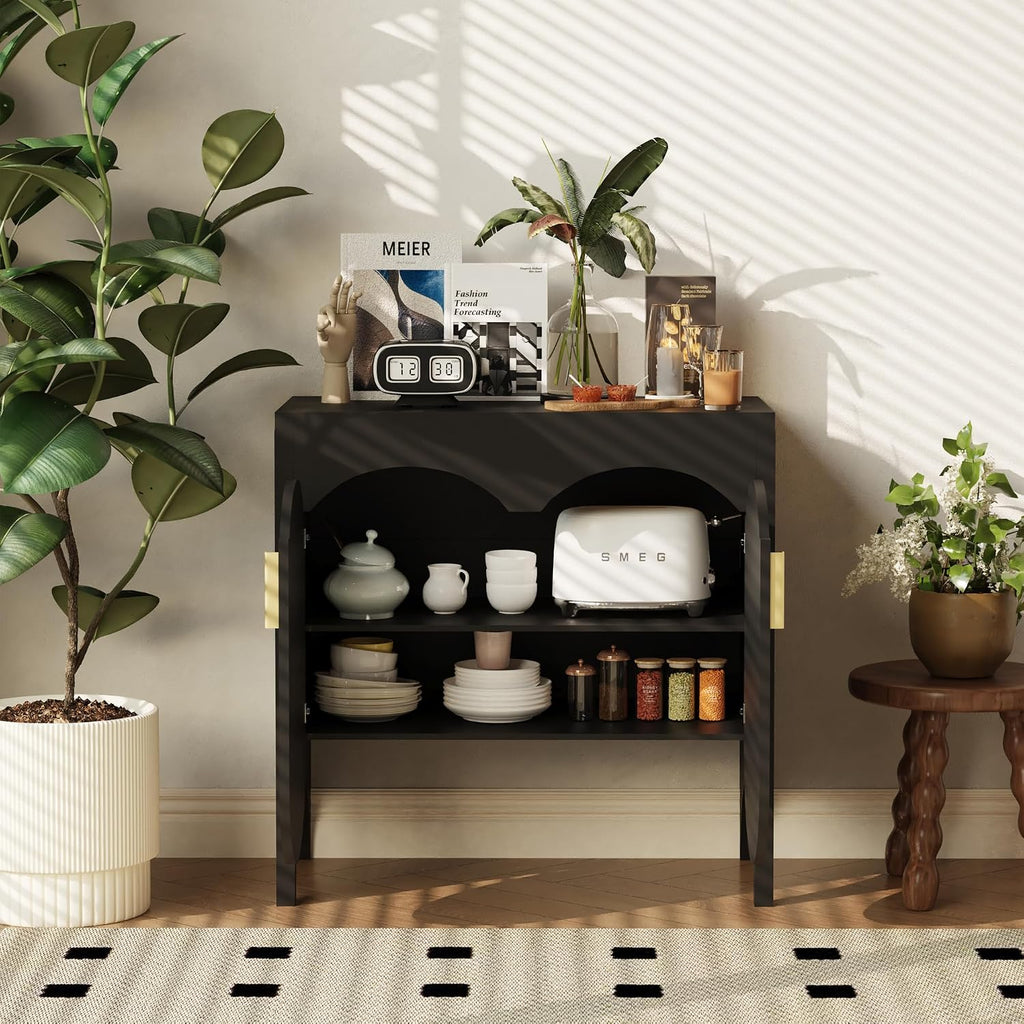 Fluted Sideboard Cabinet with Storage,Buffet Cabinet with Adjustable Shelves,Accent Storage Cabinets with Carved Arc