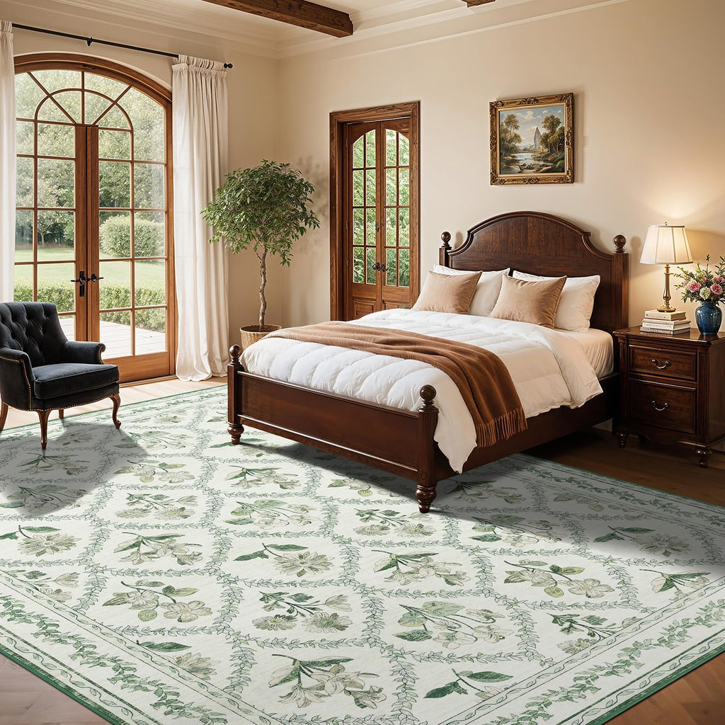 Checkered Rug Area Rugs - Stain Resistant & Non-Slip Backing Vintage Boho Floral Design Rug,Durable &
