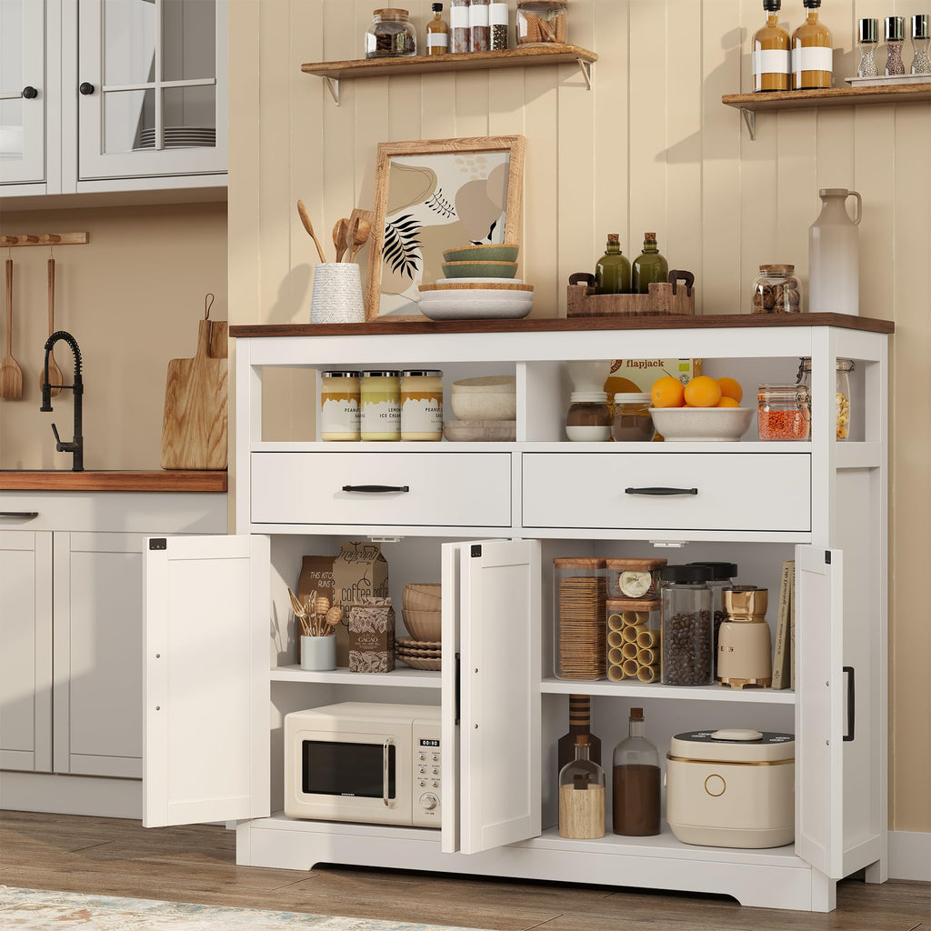 Sideboard Buffet Cabinet with Storage & Shelves, Farmhouse Kitchen Storage Cabinet Wood Coffee Bar Sideboard Cabinet