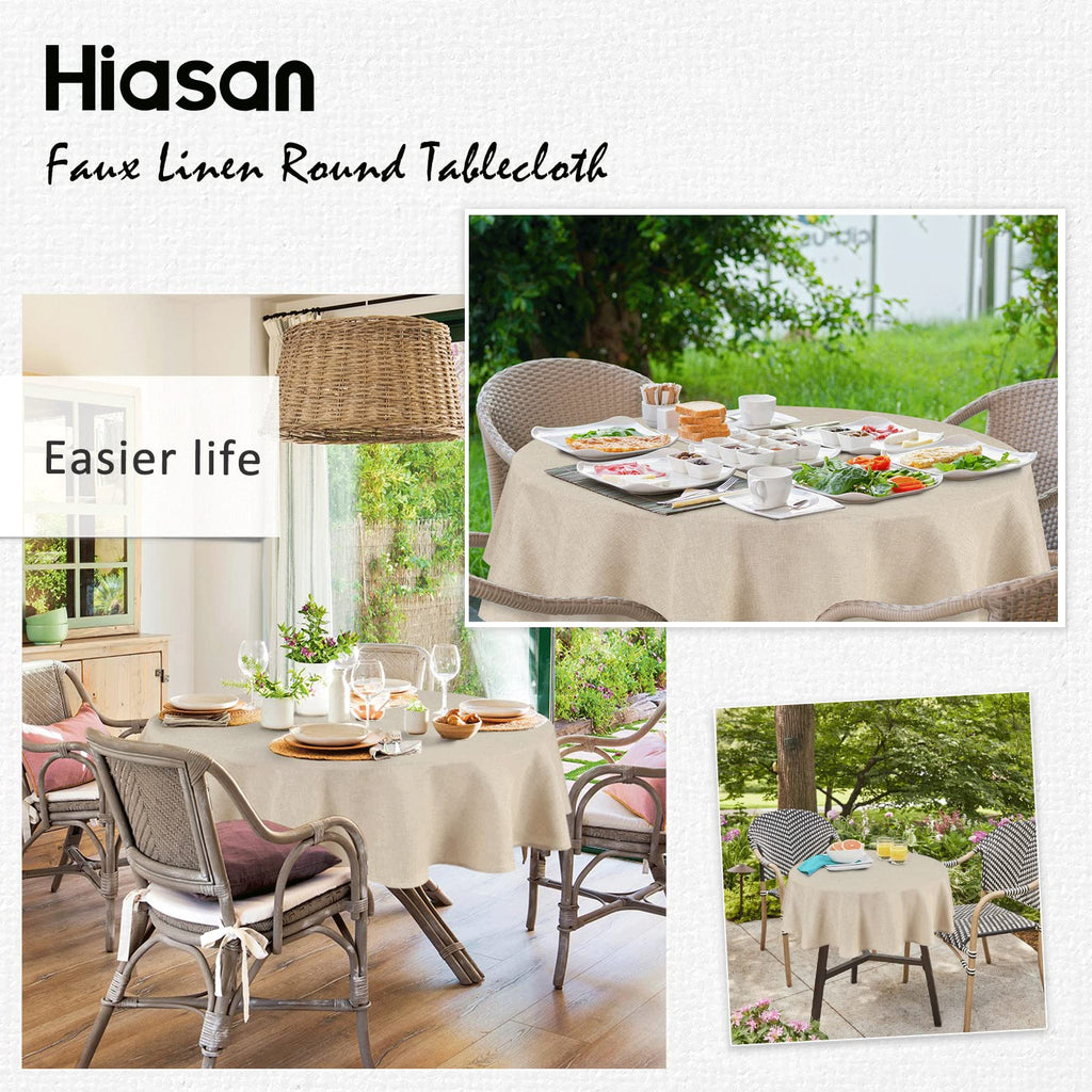 Beige Round Linen Tablecloth 120 Inch Dining Room