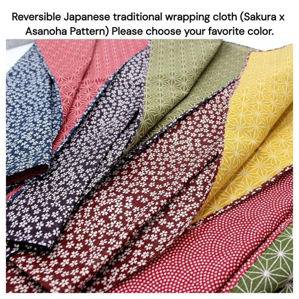 Furoshiki Japanese Reversible Wrapping Cloth Eco Gift Wrap Sakura Asanoha (Purple/Green, 35.4 x 35.4 inches)