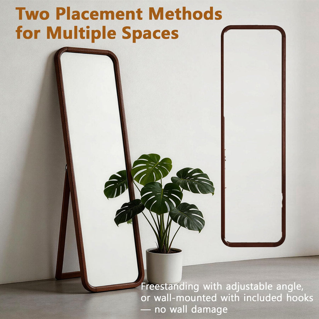 Walnut Wood Floor Mirror, 63 x 18 in