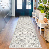 2.6x10 Moroccan Runner Rug, Cream Beige Grey Super Soft Washable Hallway Entryway Runner Rug, Accent