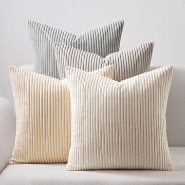 4 Packs Neutral Decorative Throw Pillows Covers 22x22 Inch Couch Bed Sofa, Rustic Farmhouse Boho Neutral Home Decor