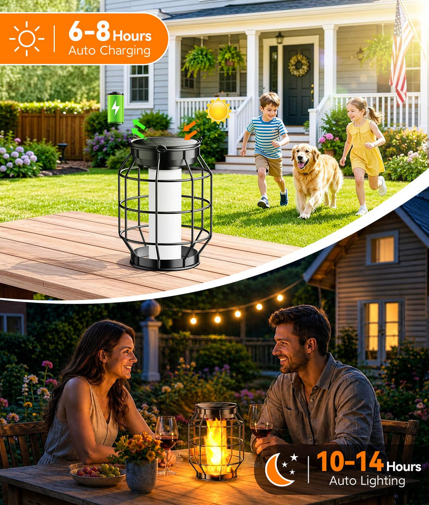 Solar Lanterns Outdoor Waterproof, 4 Pack Upgraded Flickering Flame Hanging Solar Lights Outdoor Decorative, Metal