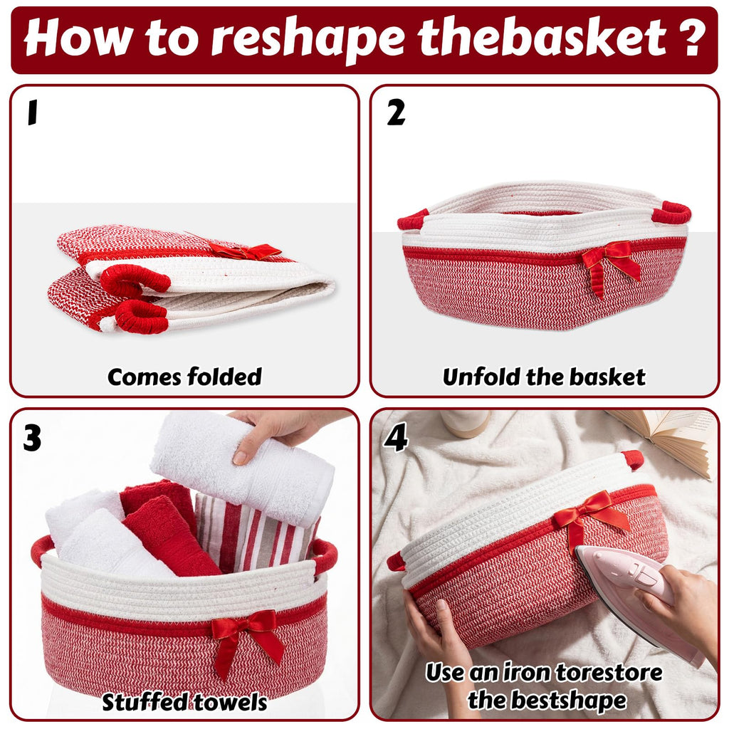 Woven Basket for Gift Empty, Red, 14*10*6.5 Inch
