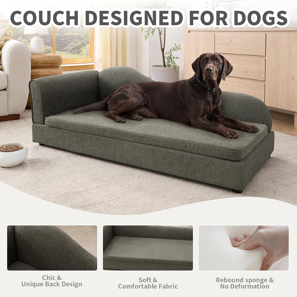 Oversized Pet Sofa for Medium & Large Dogs, Modern Dog Couch with Irregular Wave Backrest & Single Armrest