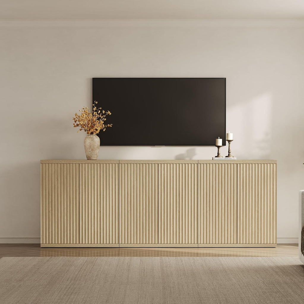 Buffet Cabinet with Storage Sideboard Cabinet with Doors & Shelves | Accent Sideboard Modern Credenza Fluted Storage