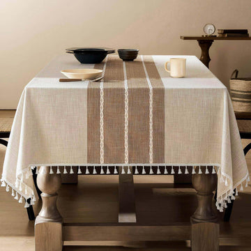 Contrast Linen Rectangle Table Cloth 60x120 Inch Brown