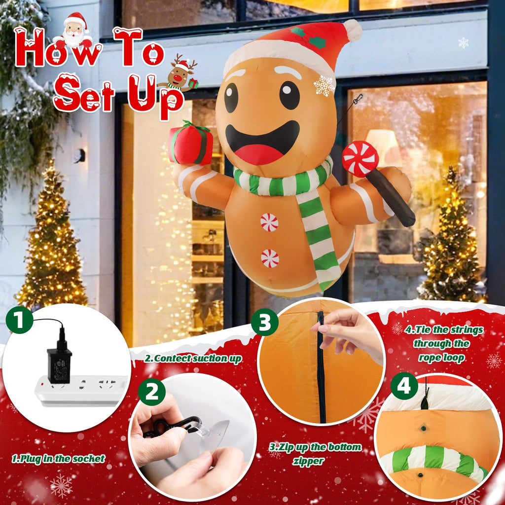 4FT Christmas Inflatables Gingerbread Man Lean Out from Window Outdoor Decorations, Christmas Window Inflatable