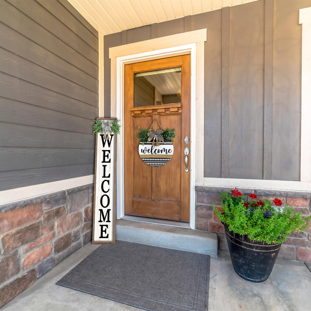 Welcome Sign for Front porch Standing 45"X9" Wood White