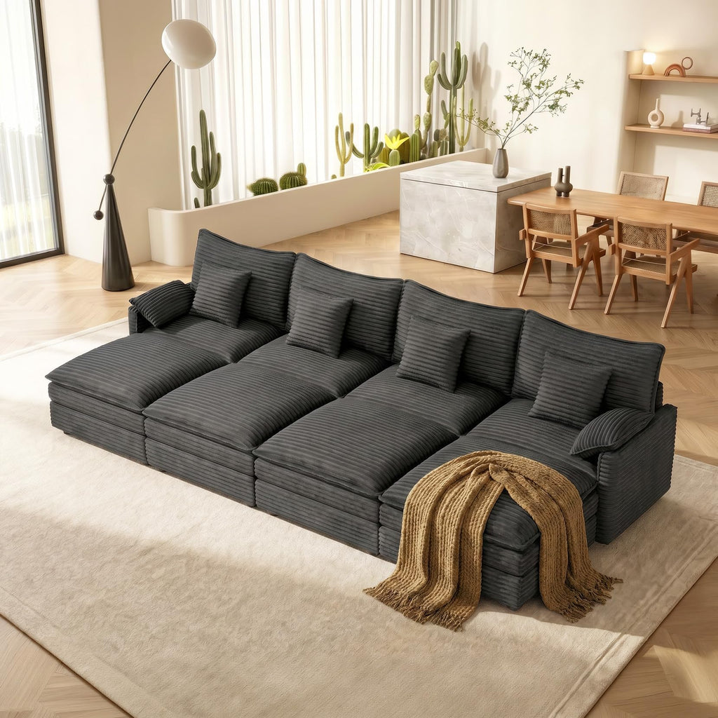 142" Cloud Sleeper Couch Living Room, Sectional Sofabed, Grey