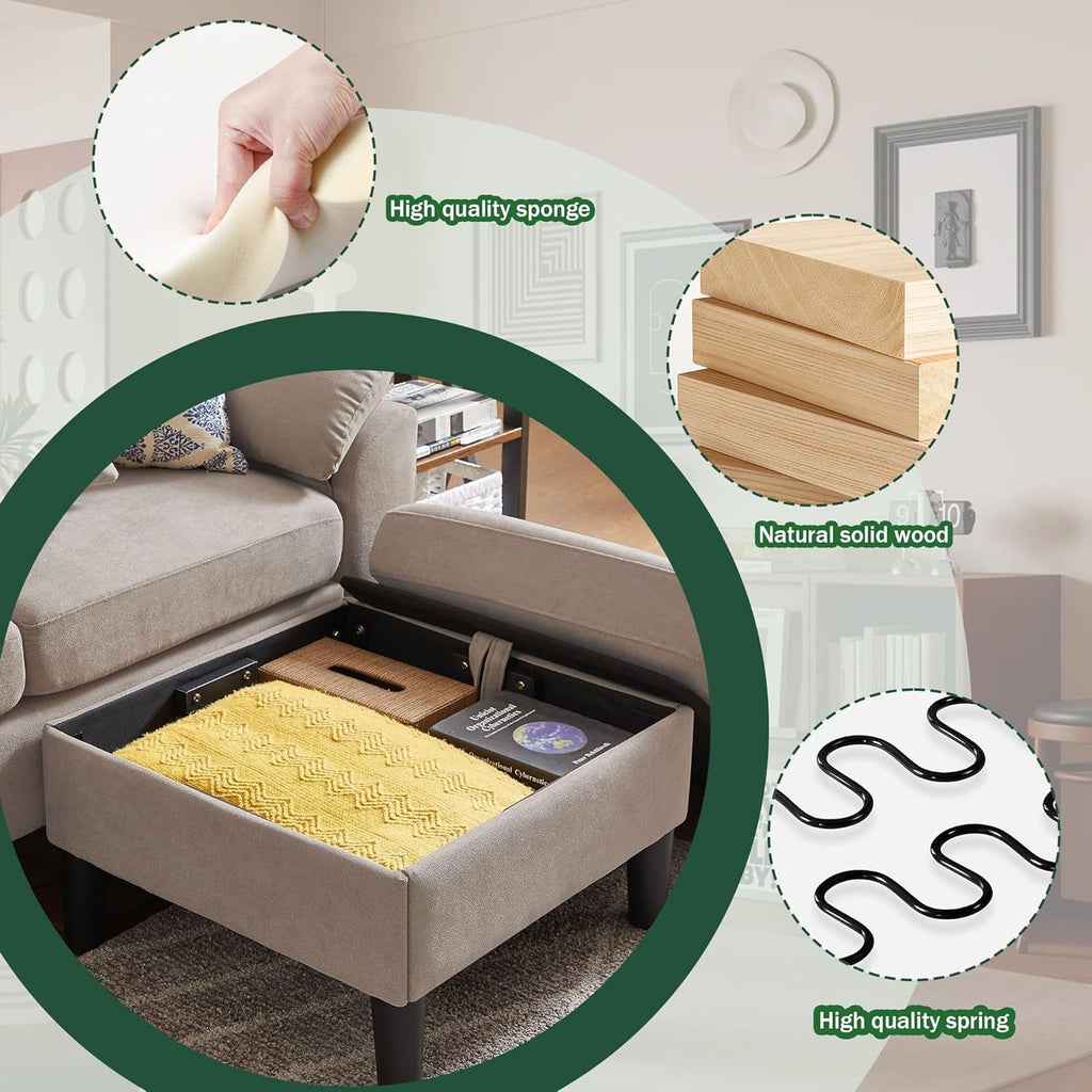 80" Convertible Sectional Sofa, Small L Shaped 3 Seat Couch with Reversible Storage Chaise