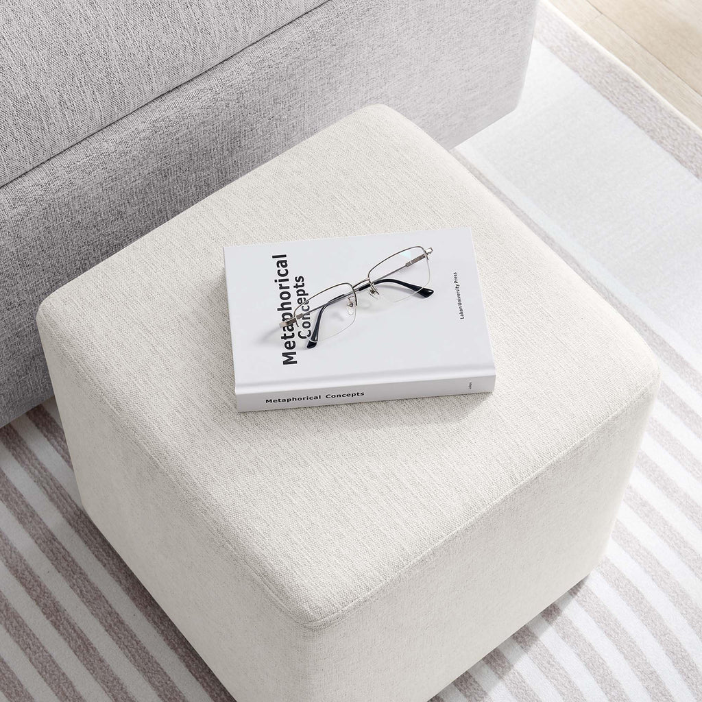 17" Square Woven Heathered Fabric Upholstered Upholstered Ottoman