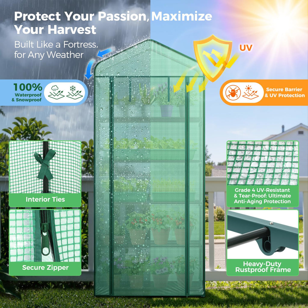 5 Tier Mini Greenhouse for Indoor Outdoor, Durable PE Cover, Seedling