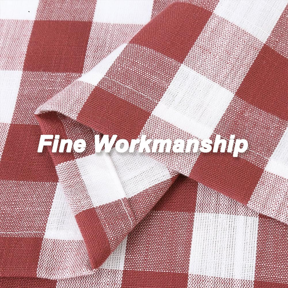 Red and White Buffalo Check Kitchen Curtain Valances for Windows, Burgundy Plaid Gingham Valance Rod Pocket Cafe