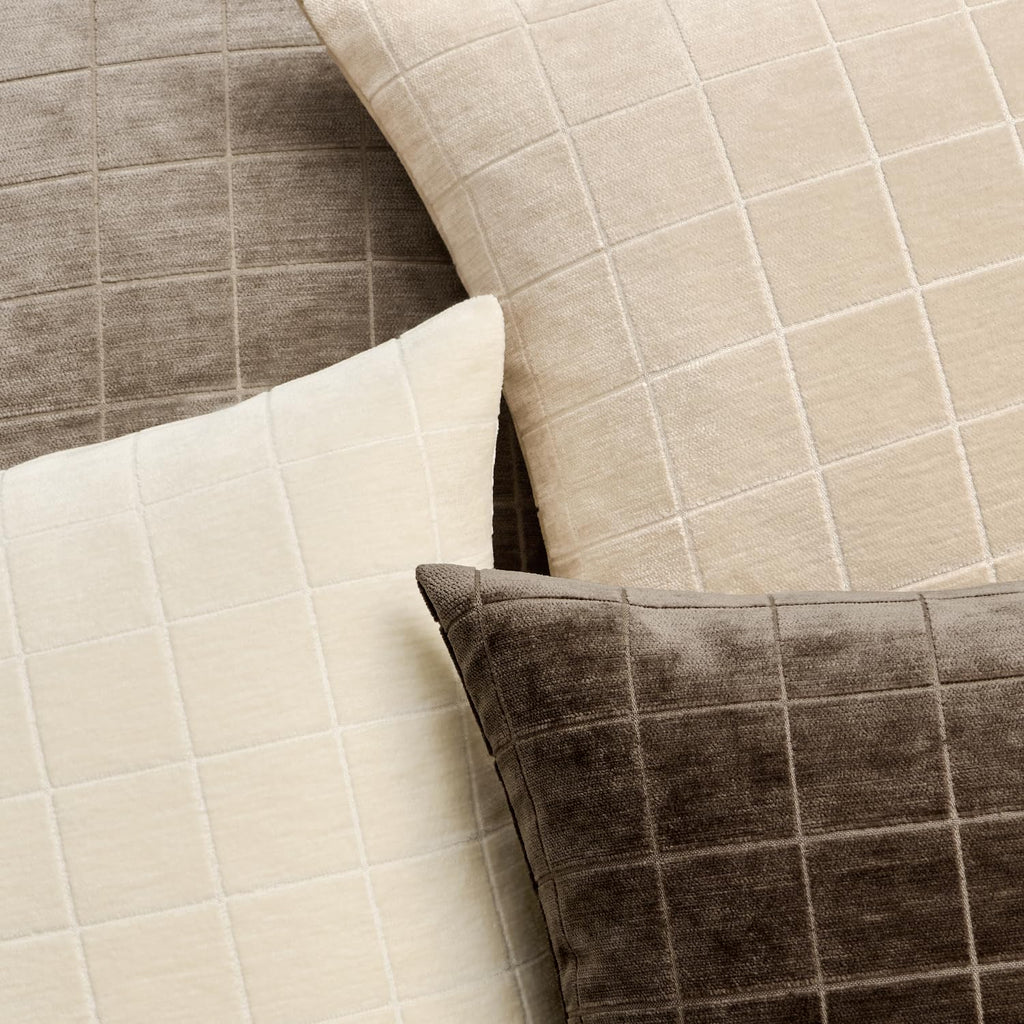 Beige Plaid Decorative Throw Pillow Covers 18x18 Set of 2