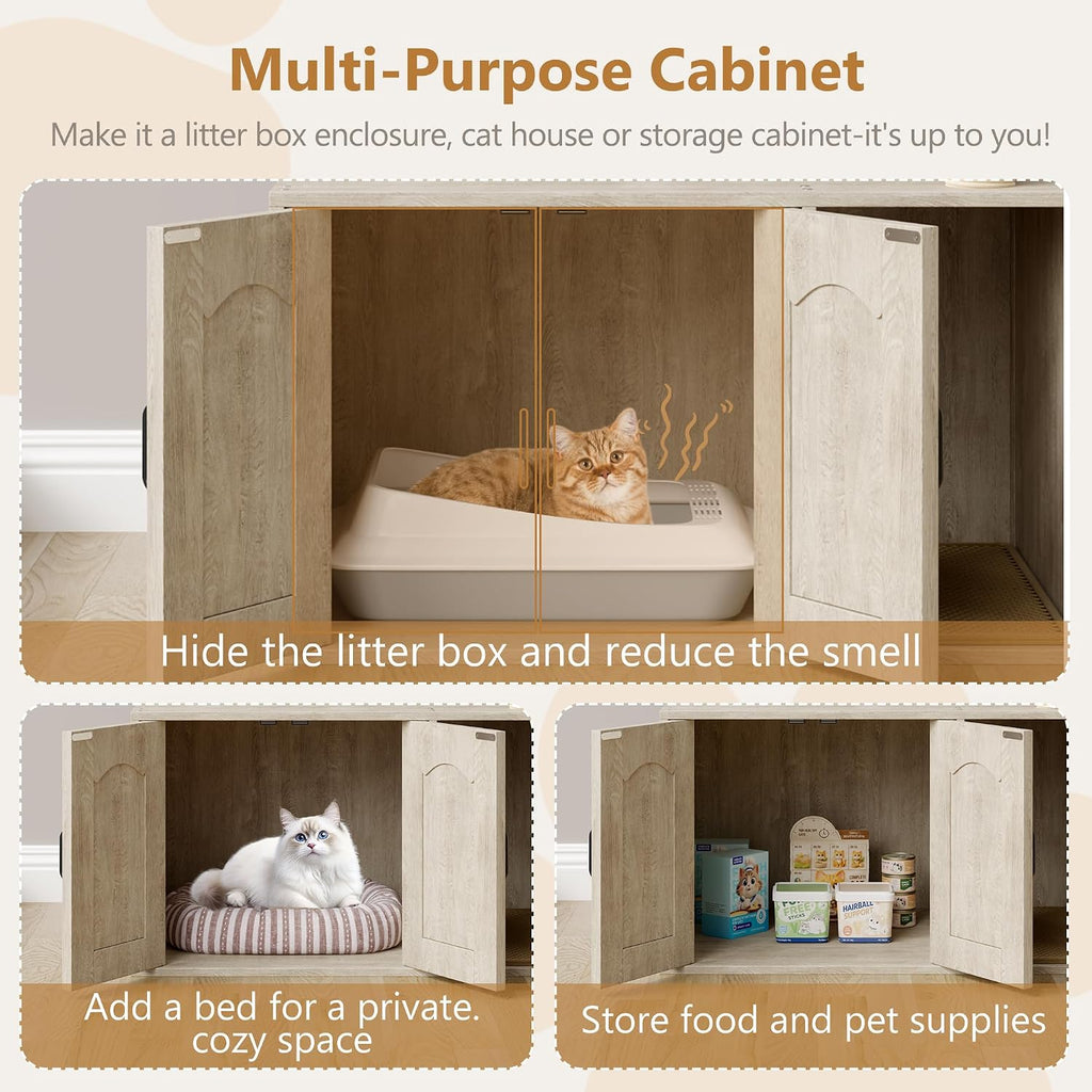 Cat Tree with Litter Box Enclosure All-in-One Cat Tower Cabinet Furniture